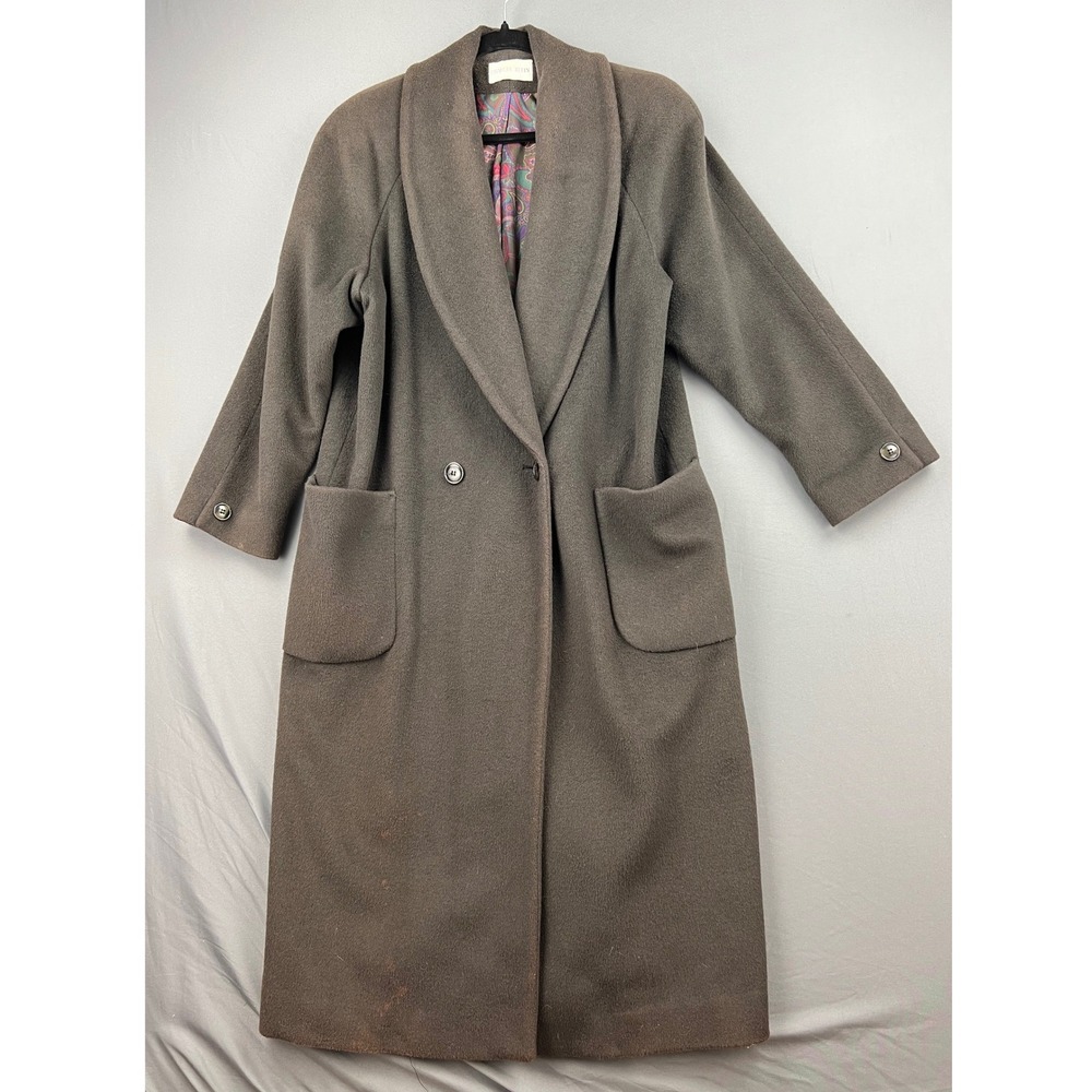 Charles Klein Wool Blend Coat Womens L Vintage Shawl Collar Brown Paisley Lining